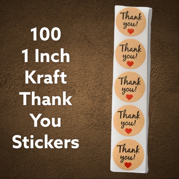 100 Pack Kraft Thank You Stickers 1 Inch PRICE IS FIRM - Picture 2 of 3